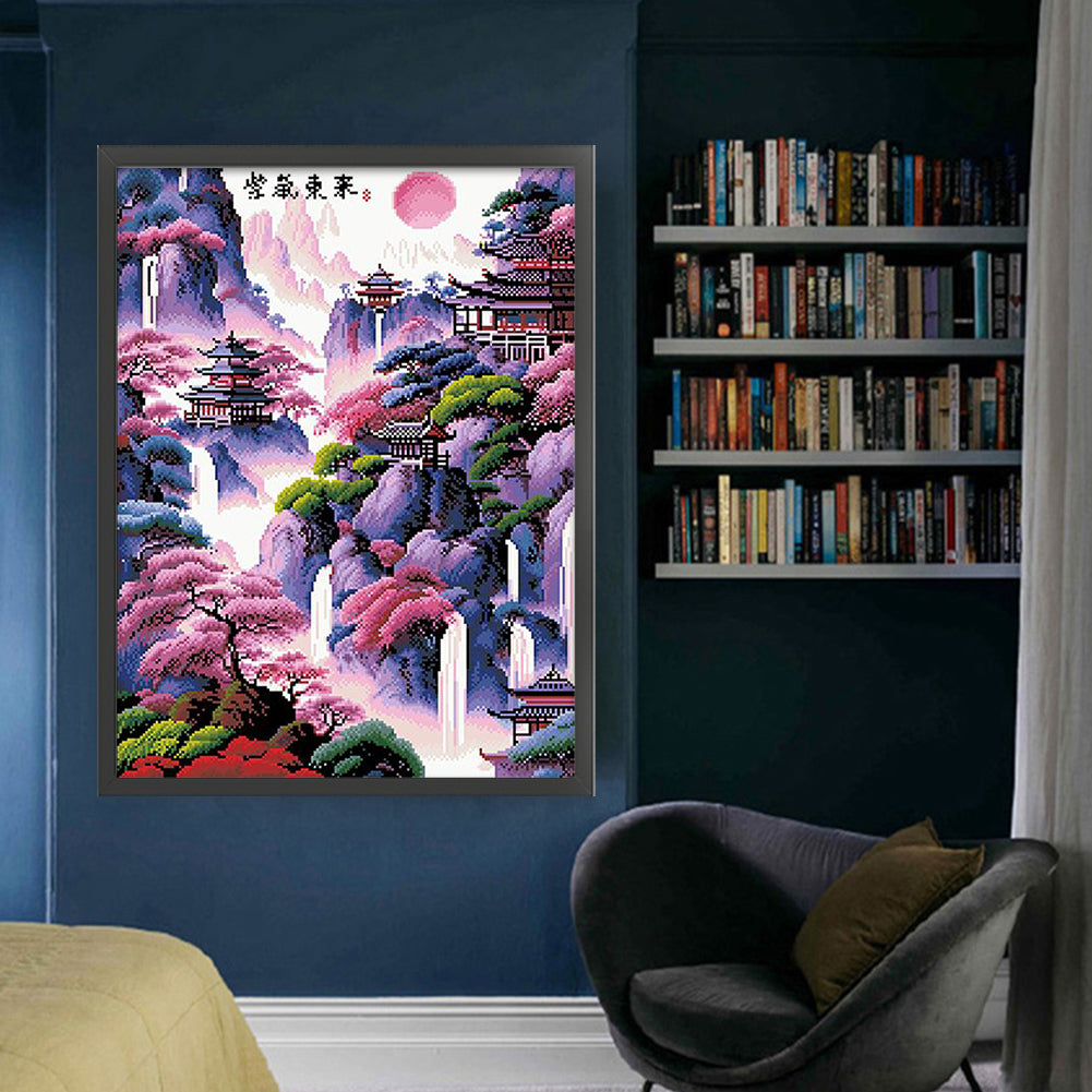 Vertical Version: Purple Air from the East - Full 11CT Stamped Cross Stitch - Bead Embroidery 50x65CM/19.69x25.59in