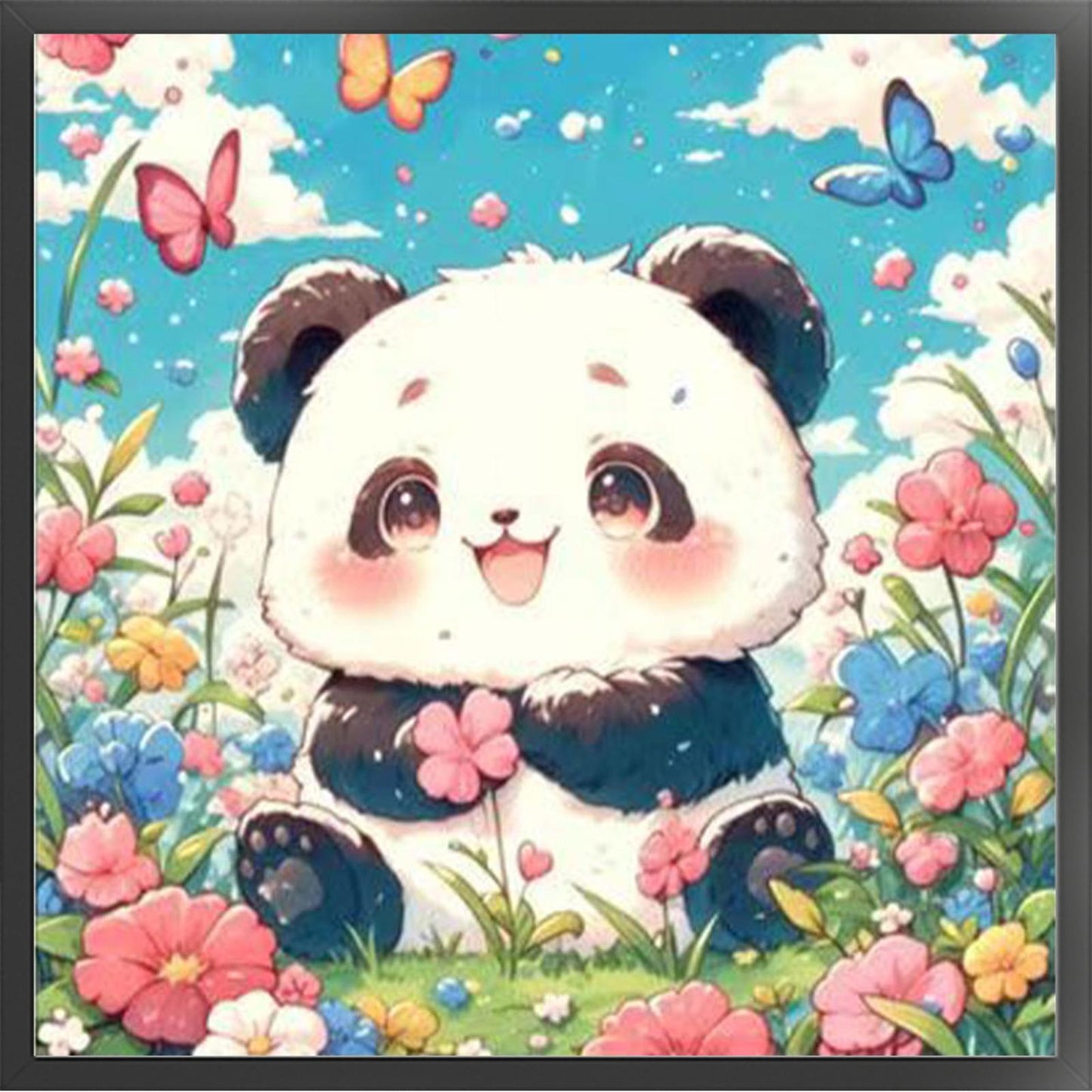 Panda Among Flowers - Full 11CT Stamped Cross Stitch - Bead Embroidery 50x50CM/19.69x19.69in