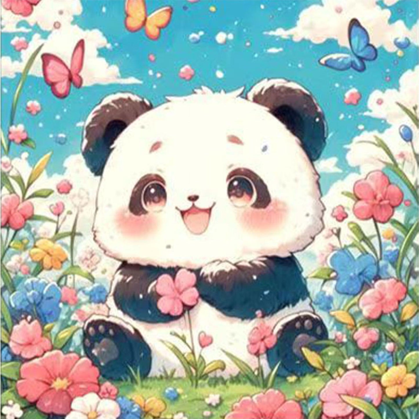 Panda Among Flowers - Full 11CT Stamped Cross Stitch - Bead Embroidery 50x50CM/19.69x19.69in