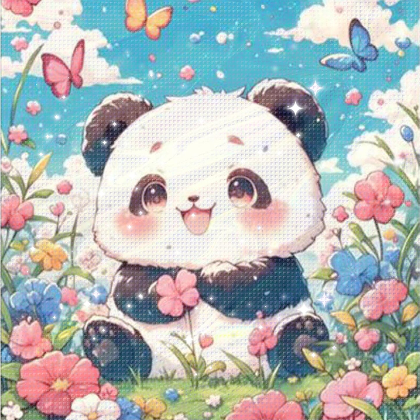 Panda Among Flowers - Full 11CT Stamped Cross Stitch - Bead Embroidery 50x50CM/19.69x19.69in