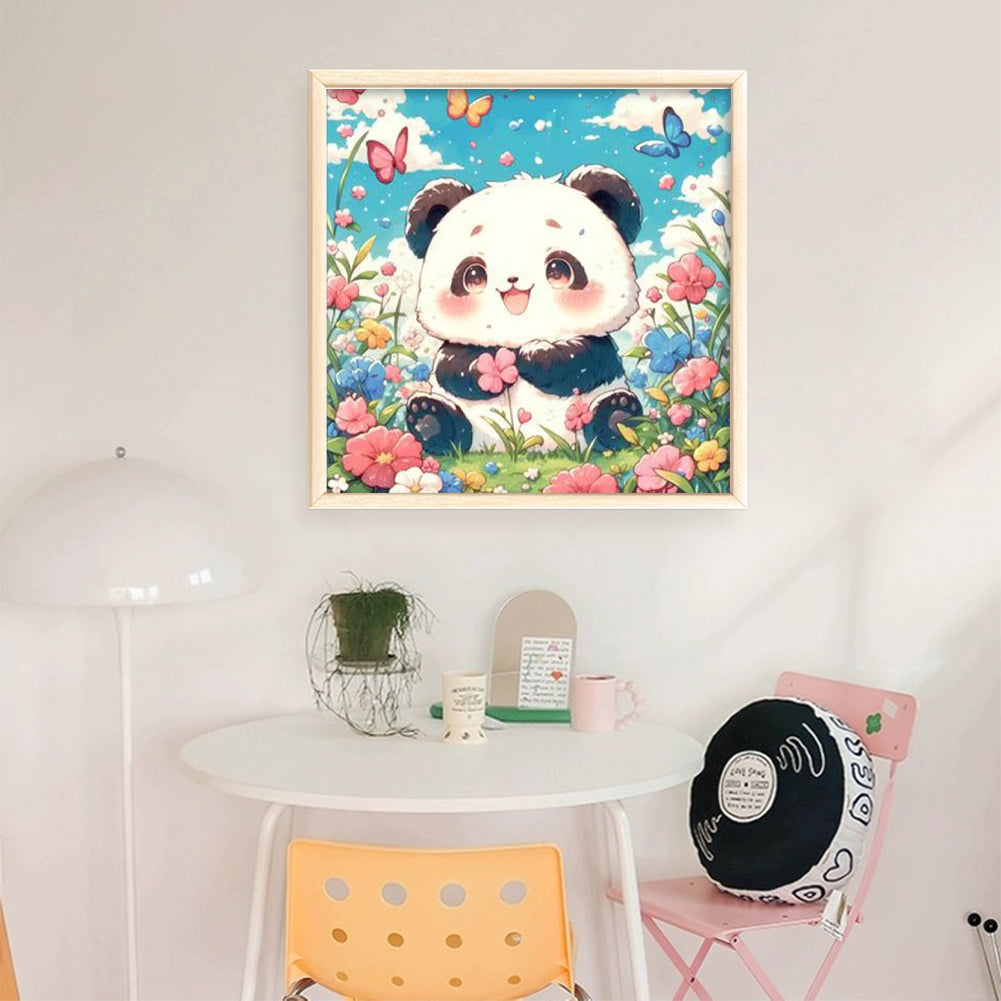 Panda Among Flowers - Full 11CT Stamped Cross Stitch - Bead Embroidery 50x50CM/19.69x19.69in