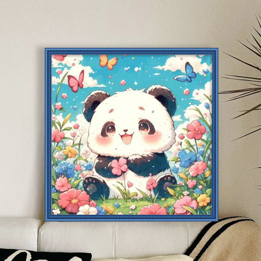 Panda Among Flowers - Full 11CT Stamped Cross Stitch - Bead Embroidery 50x50CM/19.69x19.69in