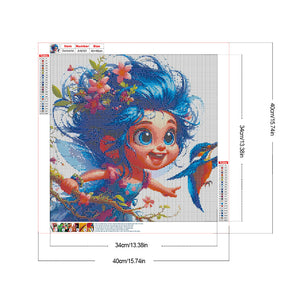 Blue-Haired Elf Girl And Hummingbird 40*40CM(Canvas) Full Round Drill Diamond Painting