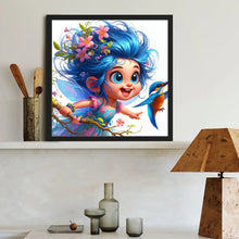 Load image into Gallery viewer, Blue-Haired Elf Girl And Hummingbird 40*40CM(Canvas) Full Round Drill Diamond Painting
