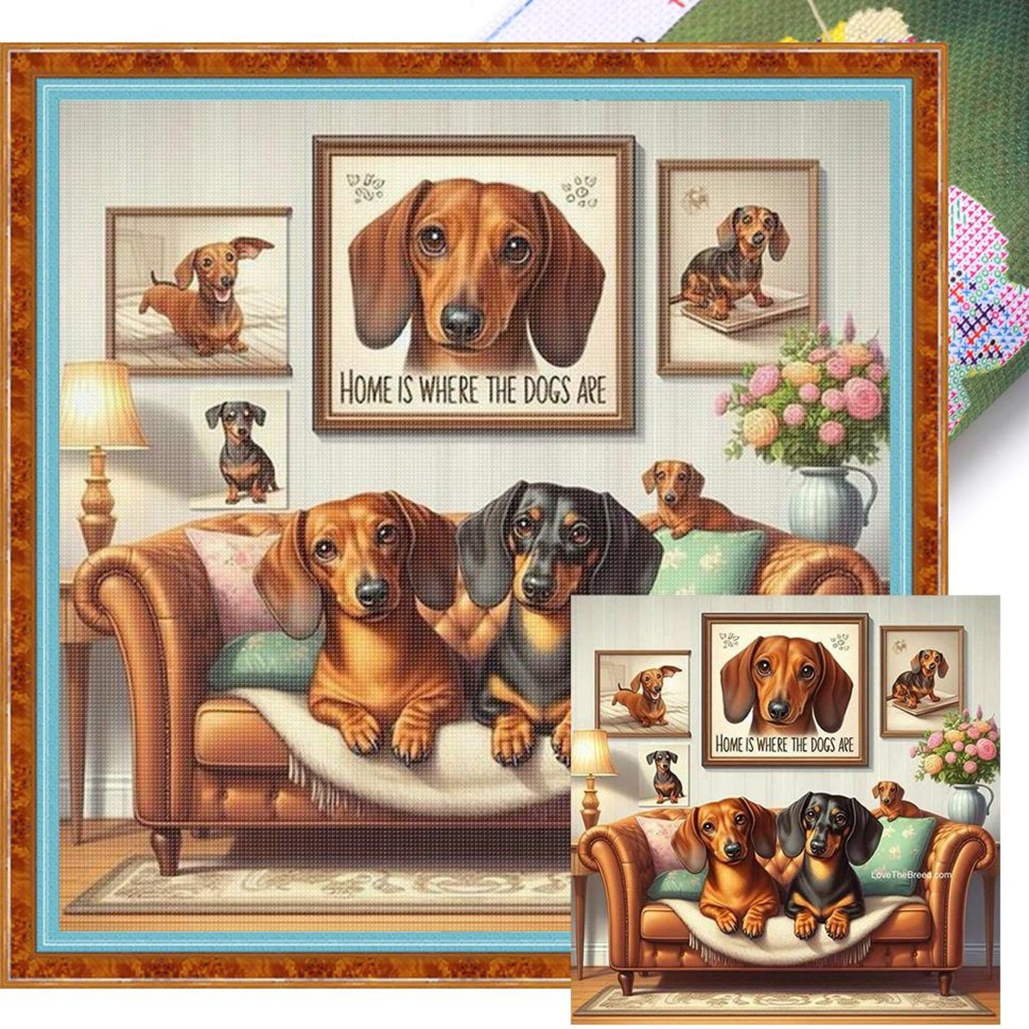 Dachshund On Sofa - Full 11CT Stamped Cross Stitch 45x45CM - Huacan