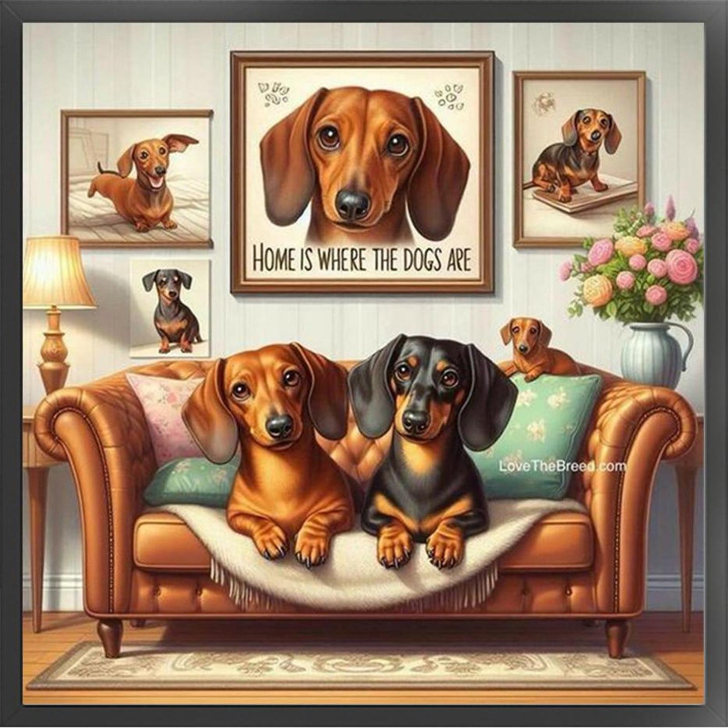 Dachshund On Sofa - Full 11CT Stamped Cross Stitch 45x45CM - Huacan