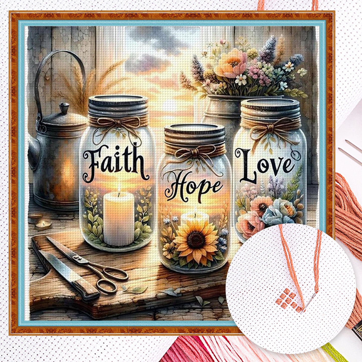 Jars And Vases - Full 11CT Counted Cross Stitch 45x45CM - Yishu