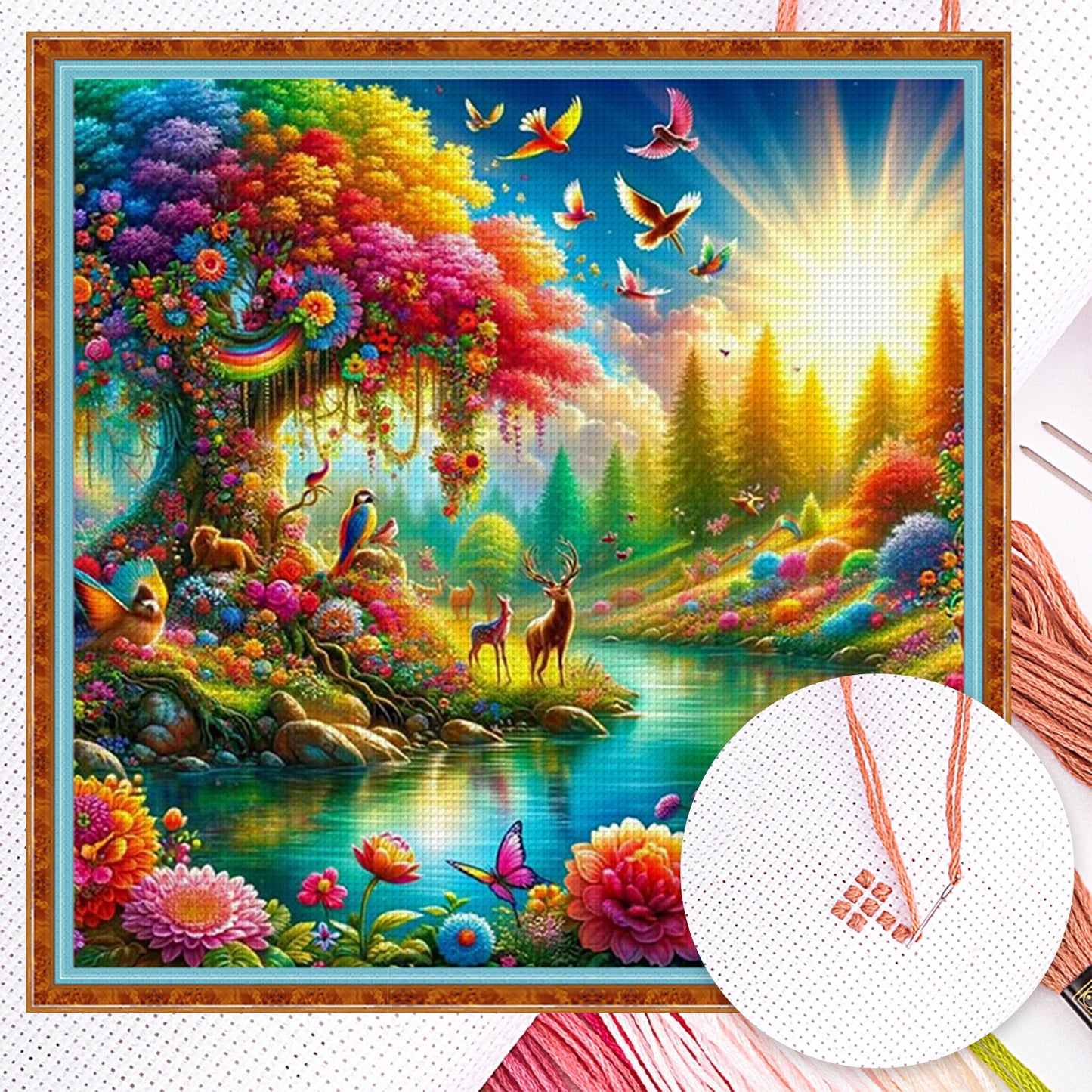 Forest Stream - Full 14CT Counted Cross Stitch 40x40CM - Yishu