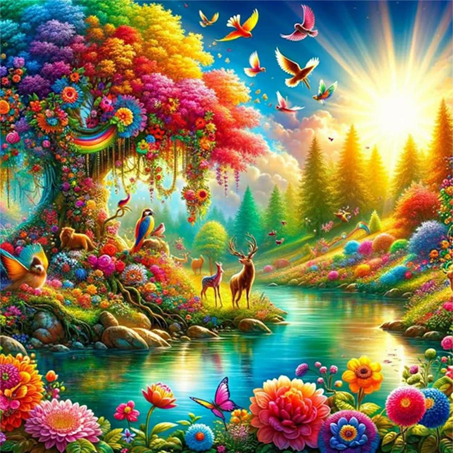 Forest Stream - Full 14CT Counted Cross Stitch 40x40CM - Yishu