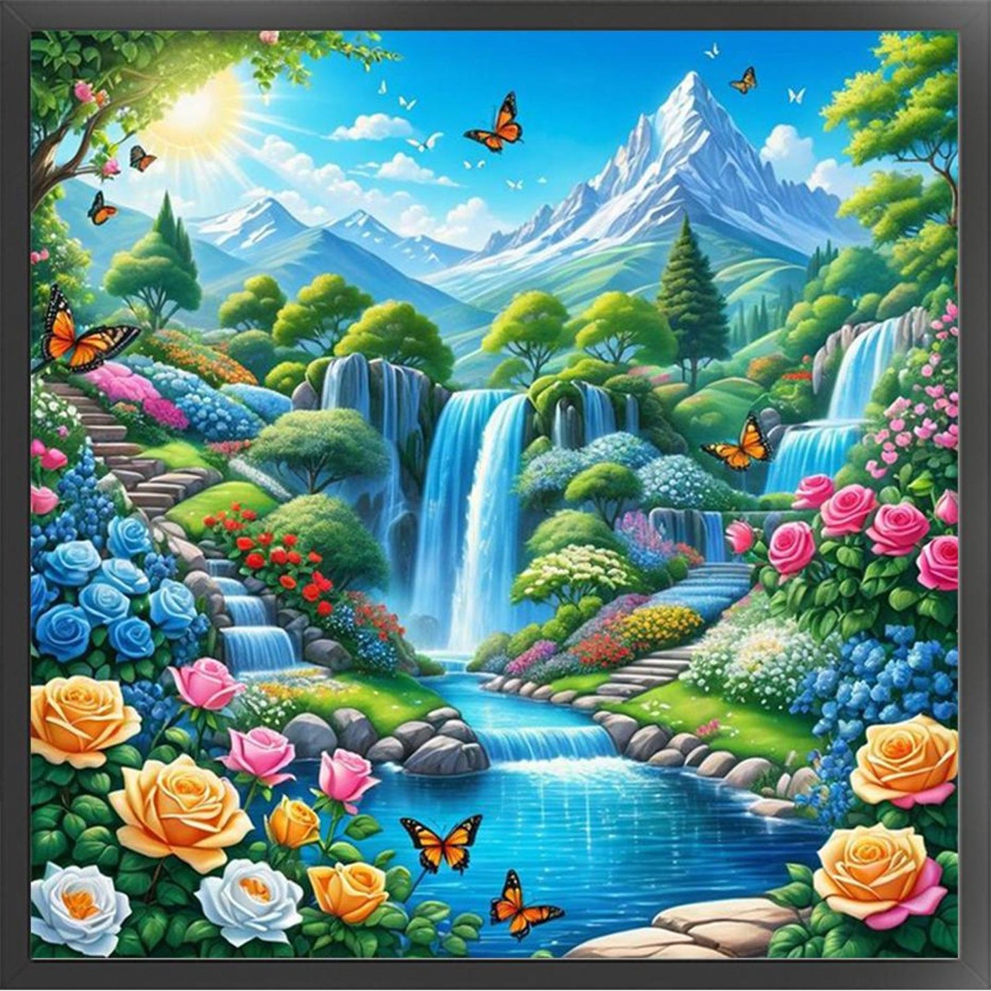 Mountains And Waterfall - Full 14CT Counted Cross Stitch 40x40CM - Yishu