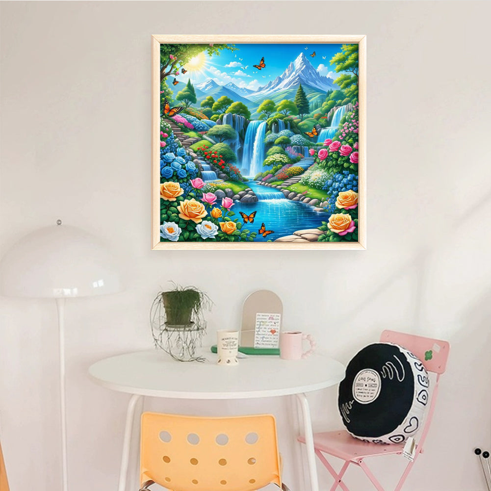 Mountains And Waterfall - Full 14CT Counted Cross Stitch 40x40CM - Yishu