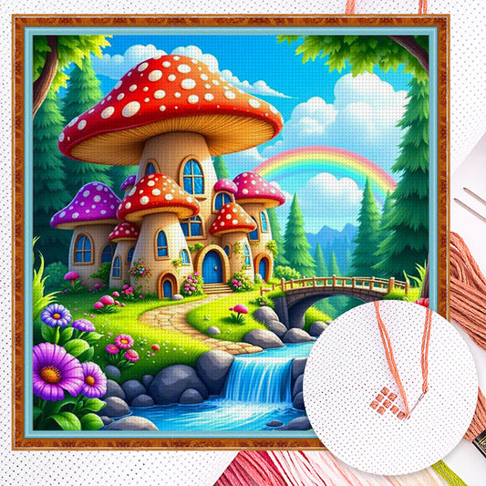 Mushroom Cabin - Full 14CT Counted Cross Stitch 40x40CM - Yishu