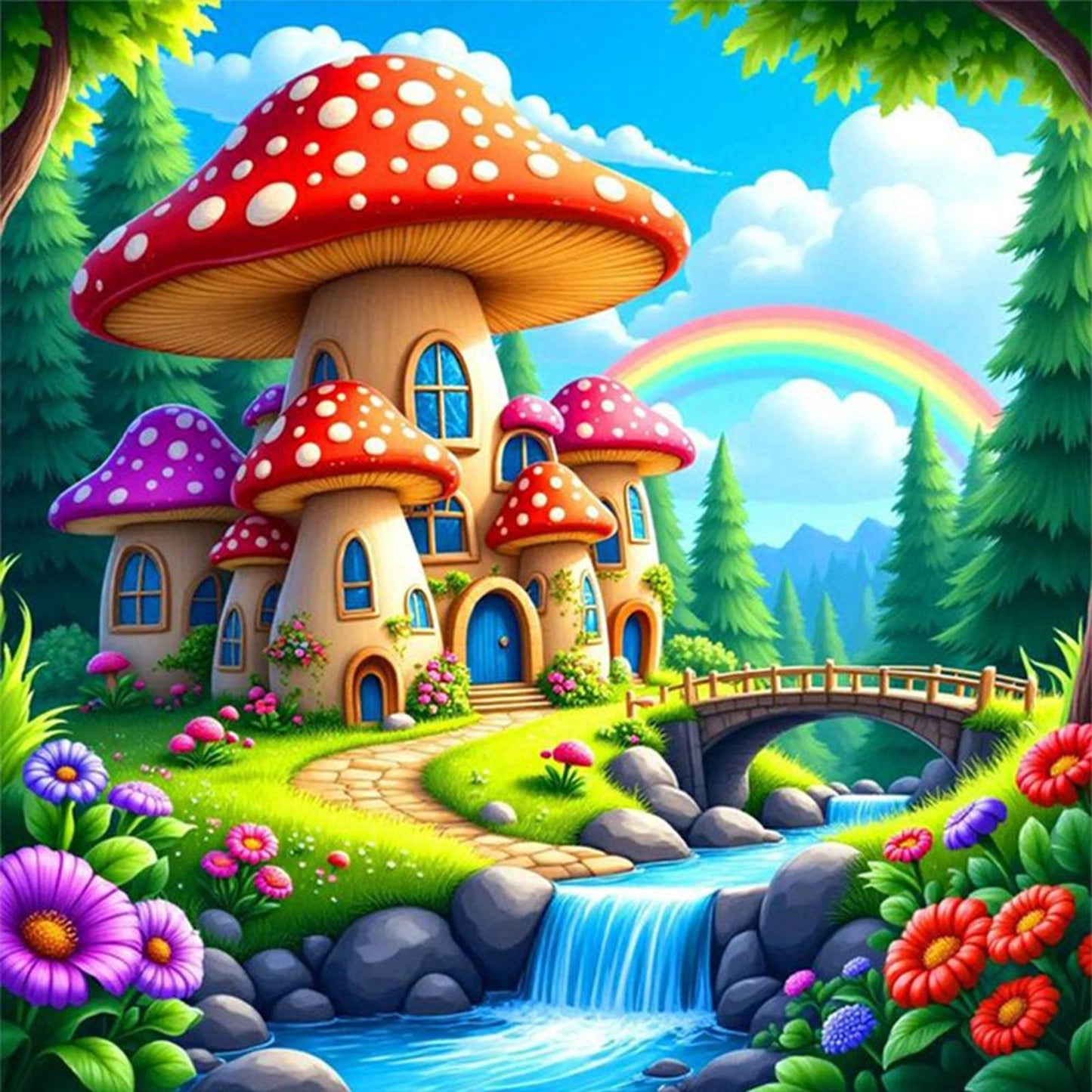 Mushroom Cabin - Full 14CT Counted Cross Stitch 40x40CM - Yishu