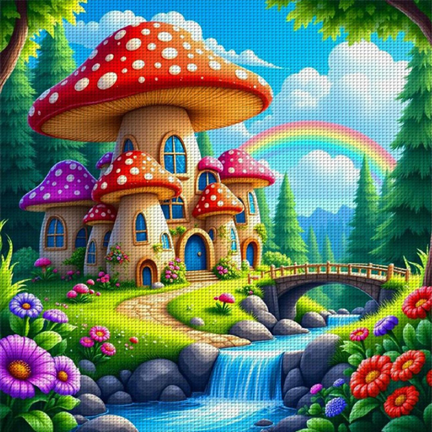 Mushroom Cabin - Full 14CT Counted Cross Stitch 40x40CM - Yishu