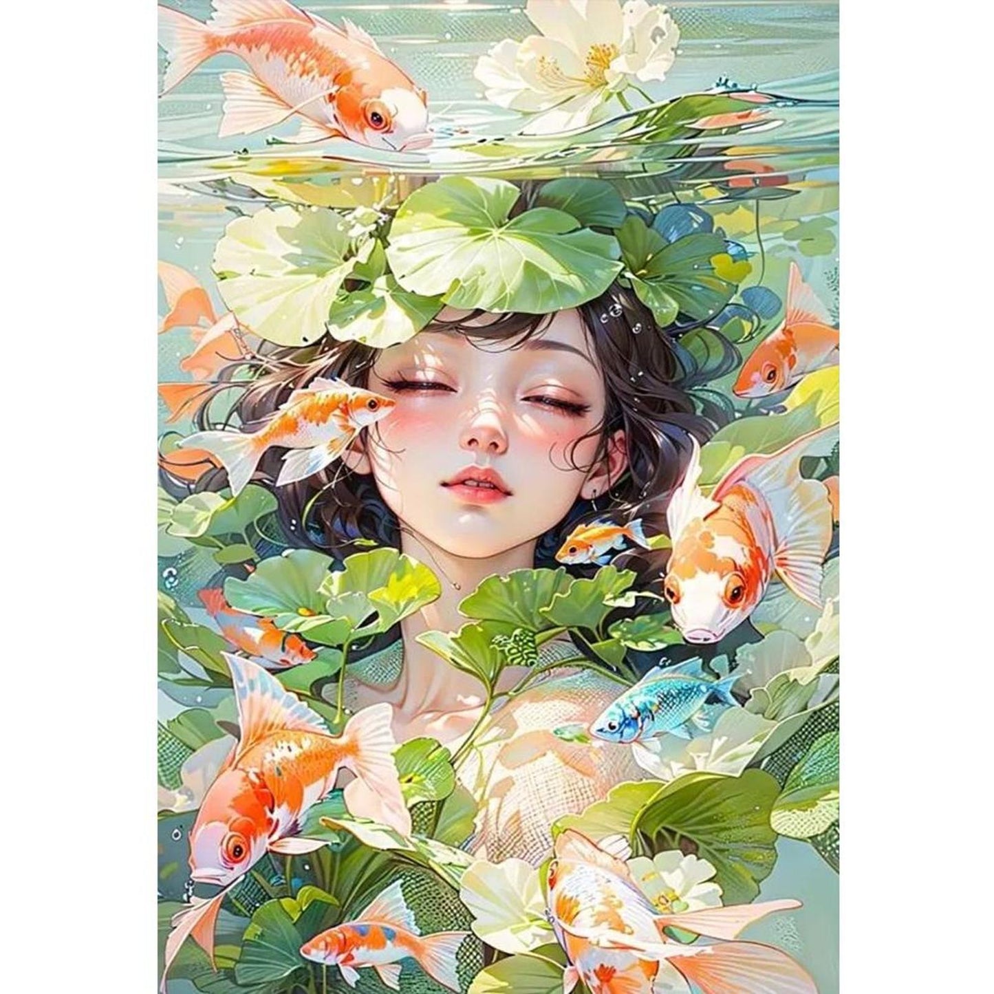 Koi Girl - Full 11CT Stamped Cross Stitch 45x65CM - Huacan