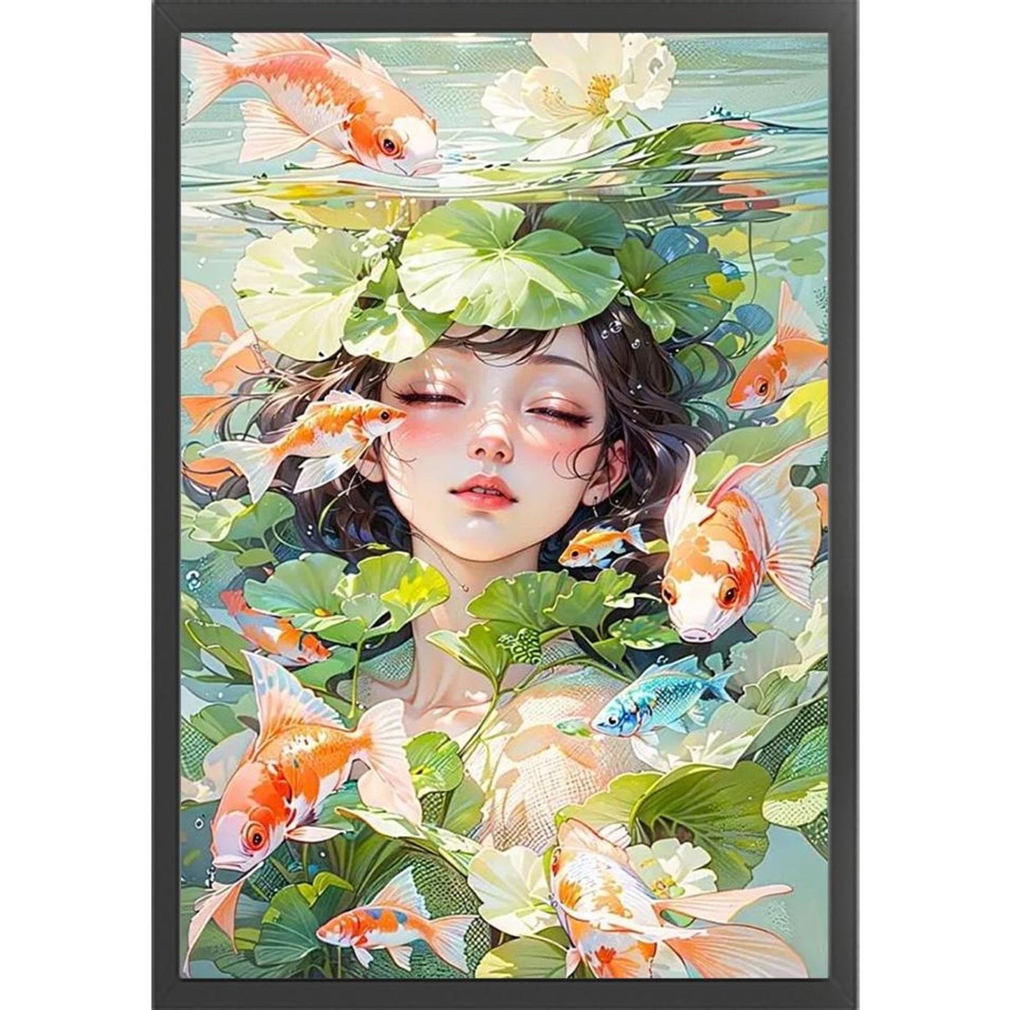 Koi Girl - Full 11CT Stamped Cross Stitch 45x65CM - Huacan