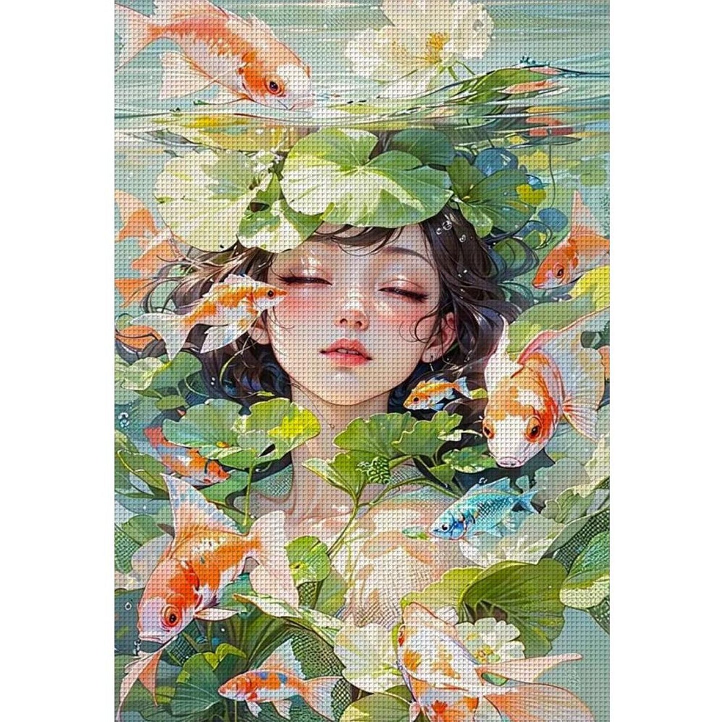 Koi Girl - Full 11CT Stamped Cross Stitch 45x65CM - Huacan