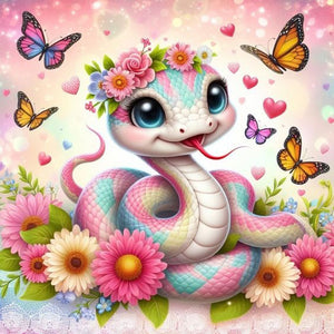 Daisy Butterfly Pink Snake 40*40CM(Canvas) Full Round Drill Diamond Painting
