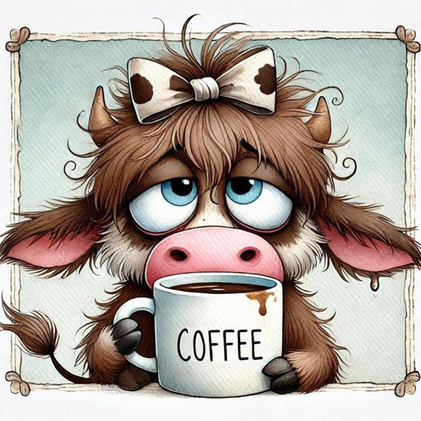 Cow Drinking Coffee - Full 11CT Stamped Cross Stitch 40x40CM - Yishu