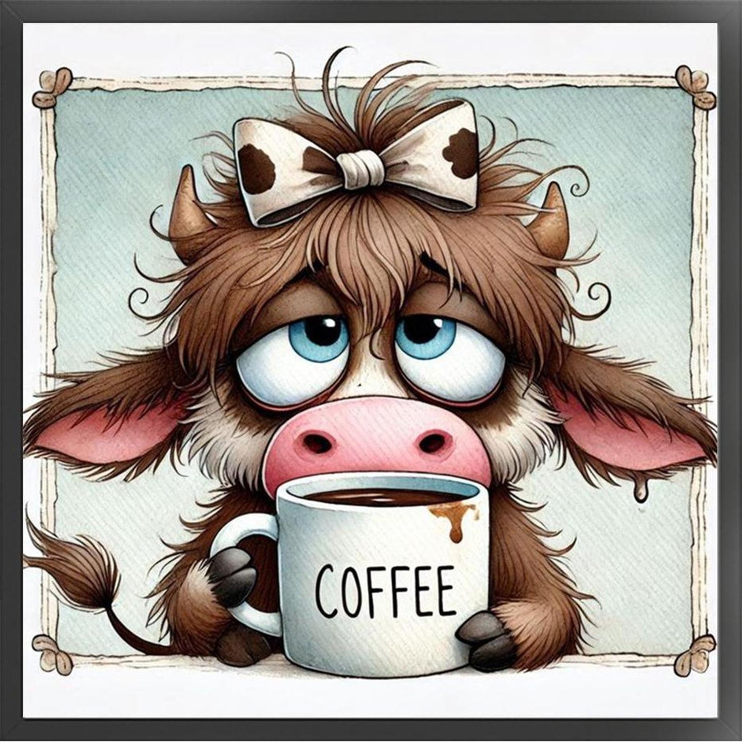 Cow Drinking Coffee - Full 11CT Stamped Cross Stitch 40x40CM - Yishu