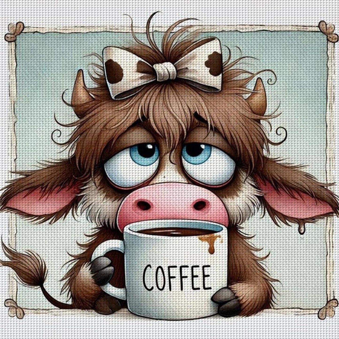 Cow Drinking Coffee - Full 11CT Stamped Cross Stitch 40x40CM - Yishu