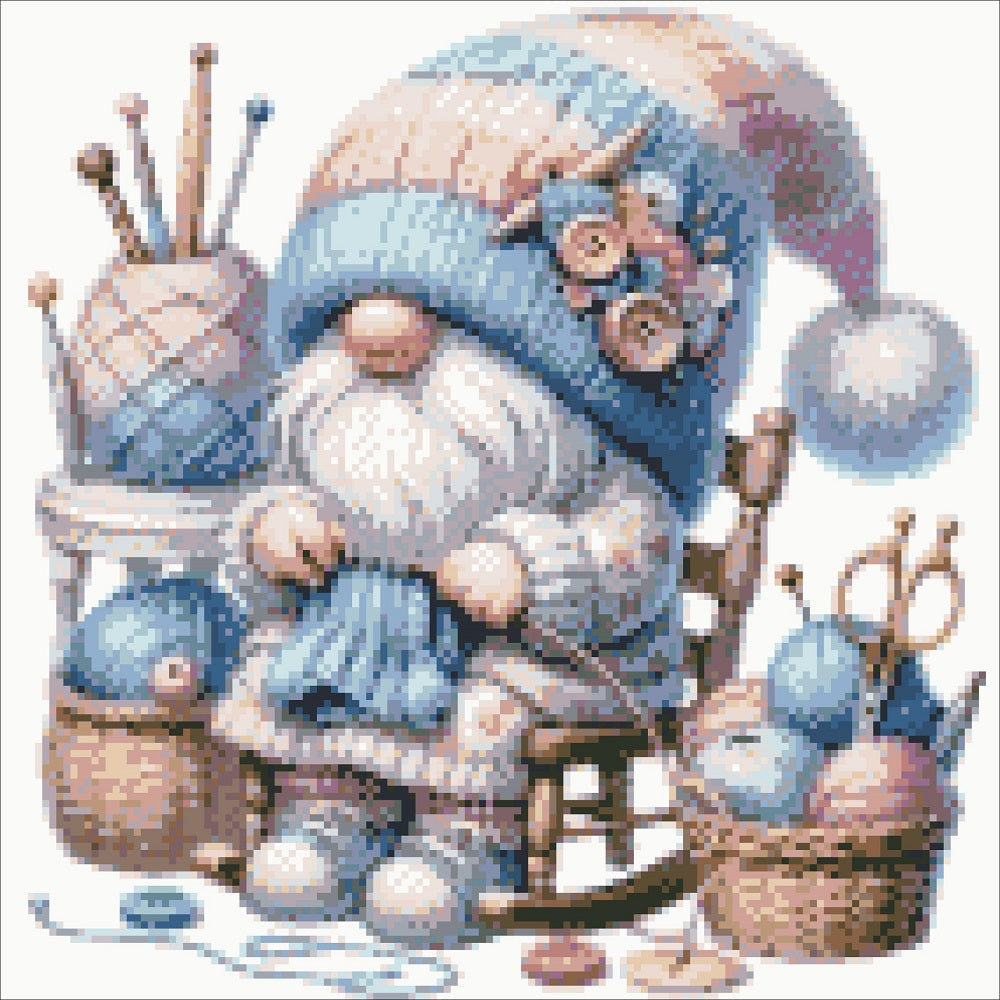 Knitting Gnome - Partial  9CT Stamped Cross Stitch - Bead Embroidery 40x39CM/15.75x15.35in