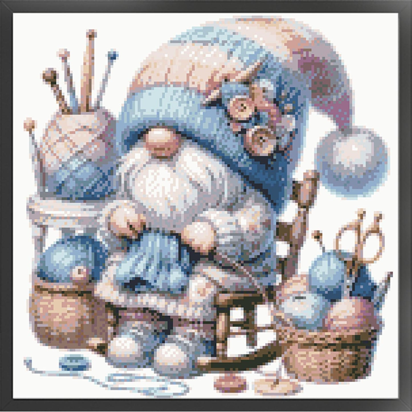 Knitting Gnome - Partial  9CT Stamped Cross Stitch - Bead Embroidery 40x39CM/15.75x15.35in