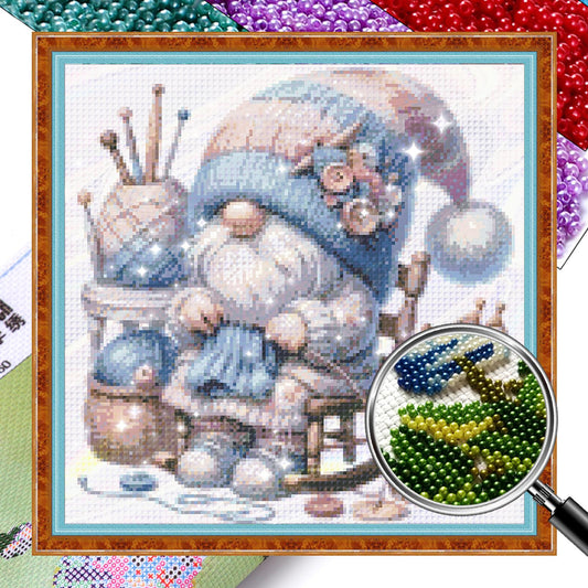 Knitting Gnome - Partial  9CT Stamped Cross Stitch - Bead Embroidery 40x39CM/15.75x15.35in