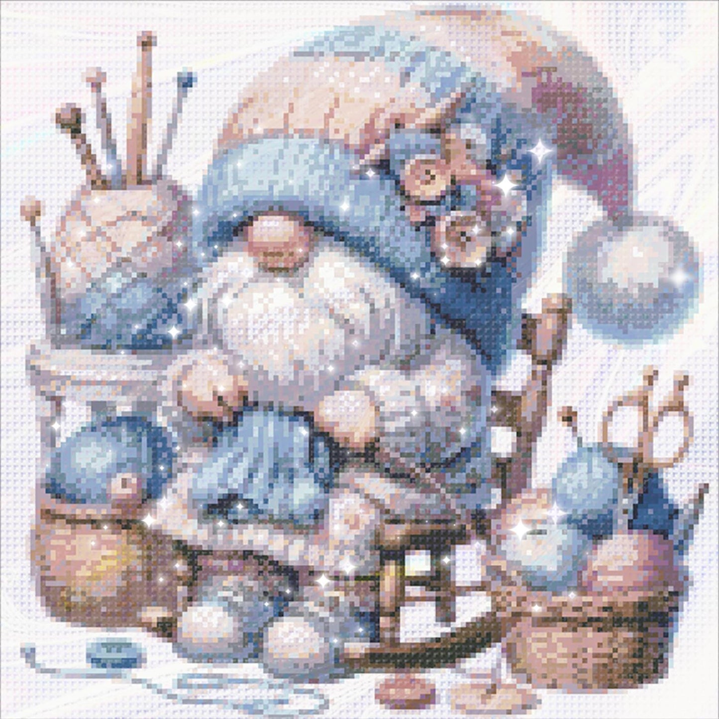 Knitting Gnome - Partial  9CT Stamped Cross Stitch - Bead Embroidery 40x39CM/15.75x15.35in