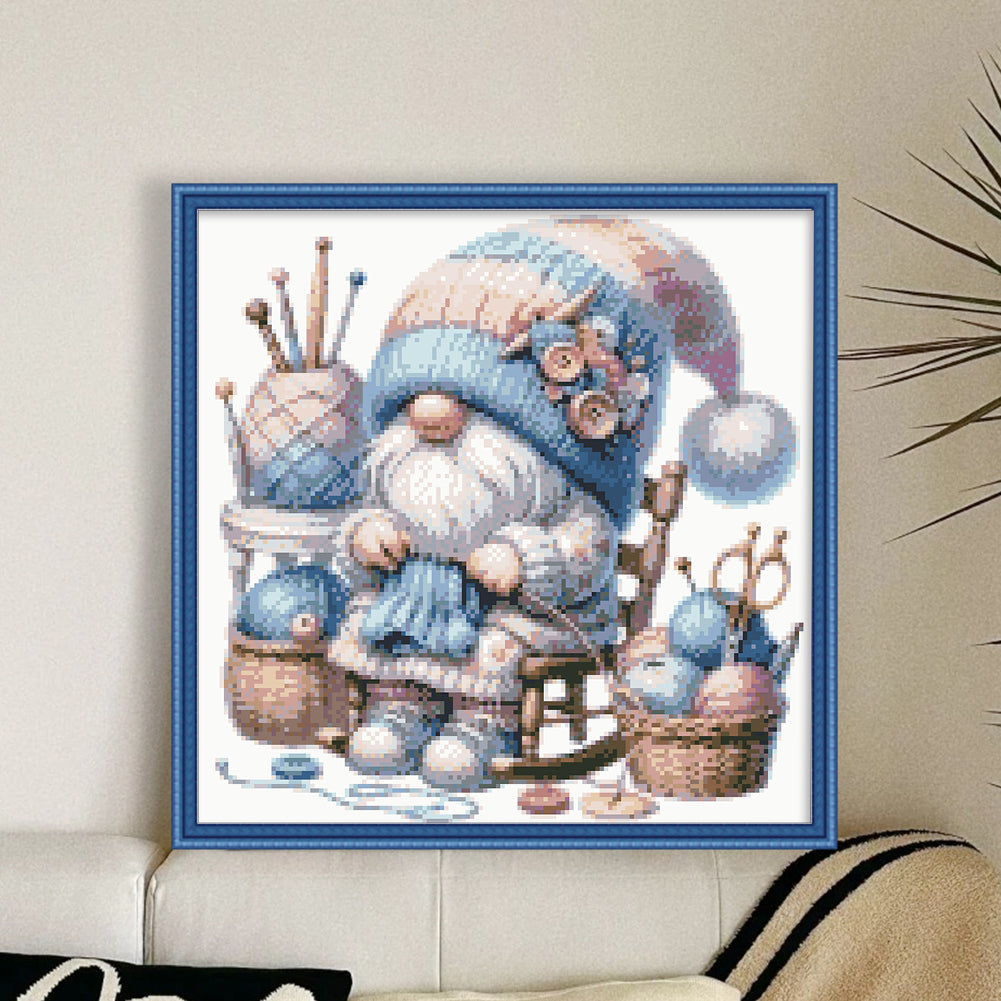 Knitting Gnome - Partial  9CT Stamped Cross Stitch - Bead Embroidery 40x39CM/15.75x15.35in