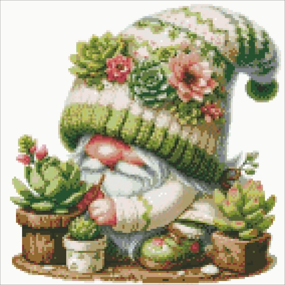 Succulent Gnome - Partial  9CT Stamped Cross Stitch - Bead Embroidery 40x40CM/15.75x15.75in