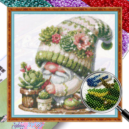 Succulent Gnome - Partial  9CT Stamped Cross Stitch - Bead Embroidery 40x40CM/15.75x15.75in