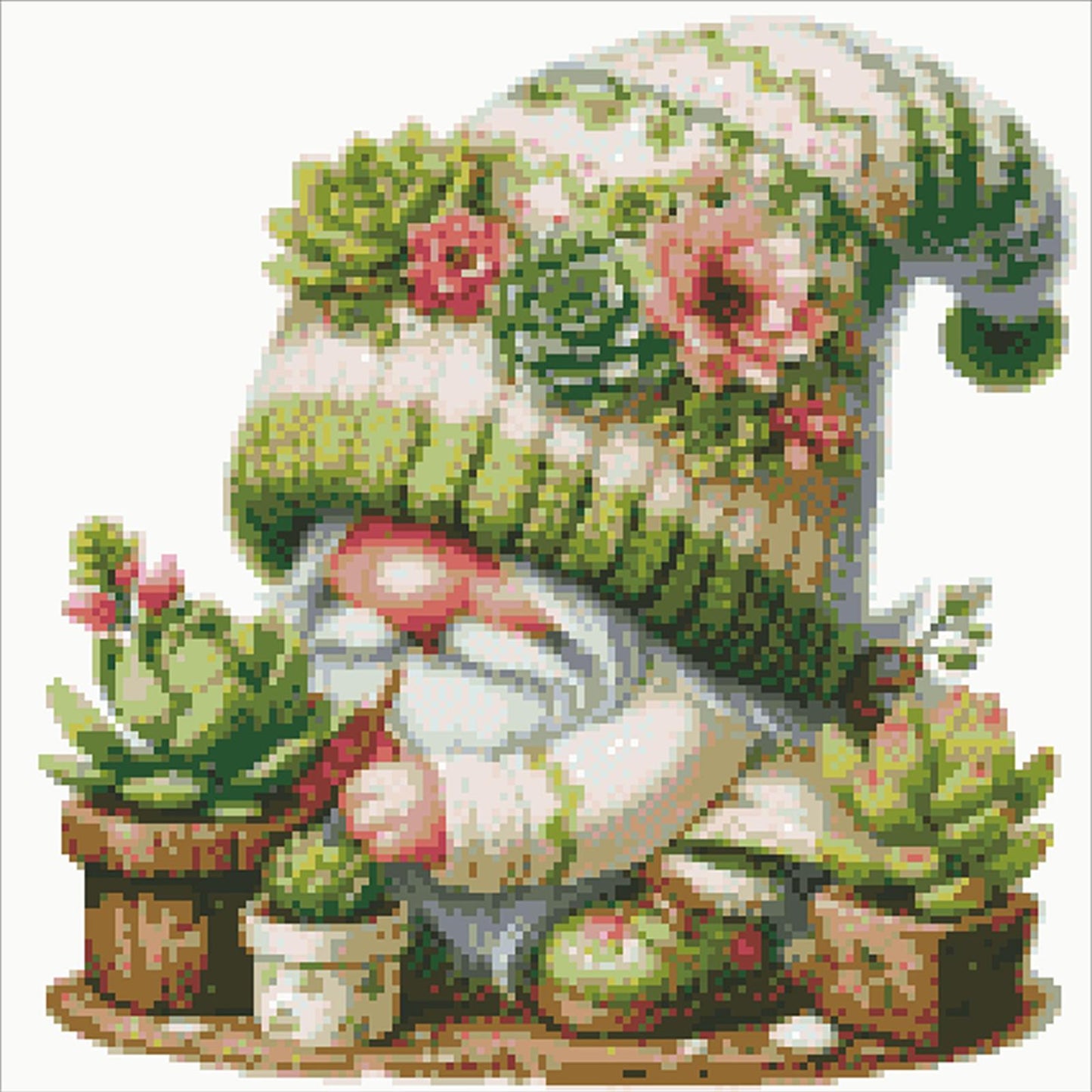 Succulent Gnome - Partial  9CT Stamped Cross Stitch - Bead Embroidery 40x40CM/15.75x15.75in