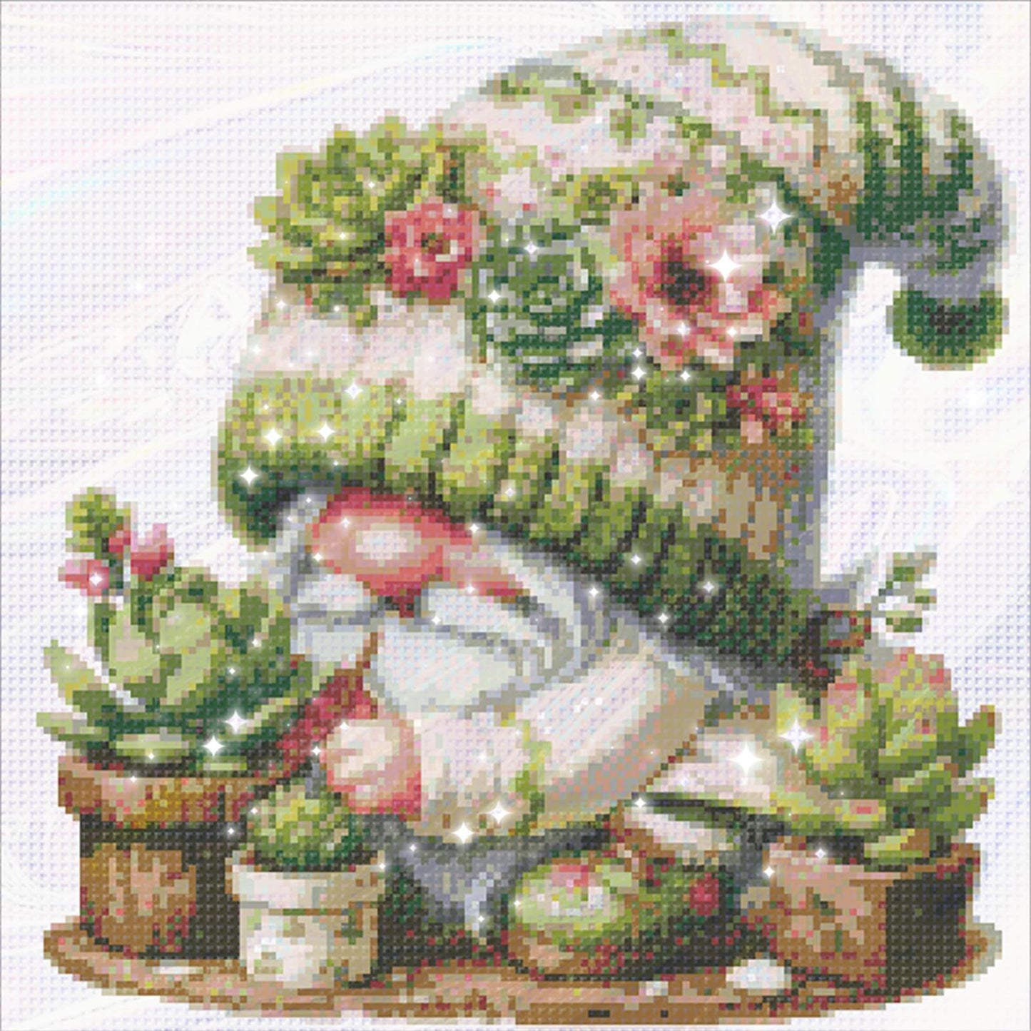 Succulent Gnome - Partial  9CT Stamped Cross Stitch - Bead Embroidery 40x40CM/15.75x15.75in