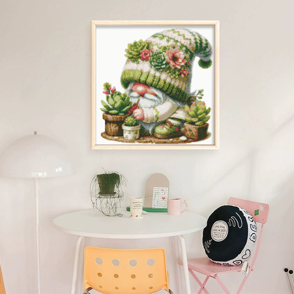 Succulent Gnome - Partial  9CT Stamped Cross Stitch - Bead Embroidery 40x40CM/15.75x15.75in