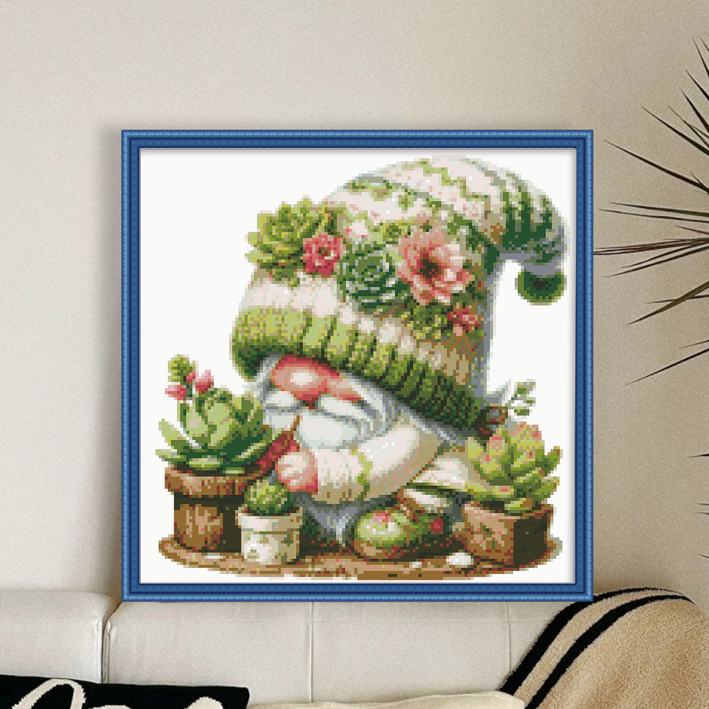 Succulent Gnome - Partial  9CT Stamped Cross Stitch - Bead Embroidery 40x40CM/15.75x15.75in