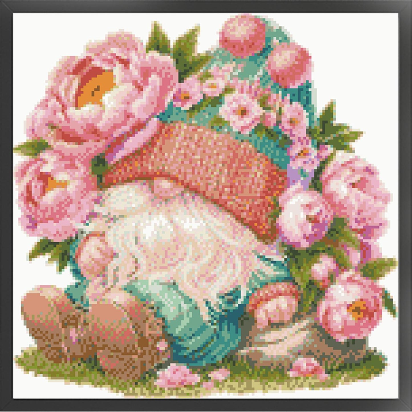 Peony Gnome - Partial  9CT Stamped Cross Stitch - Bead Embroidery 40x40CM/15.75x15.75in