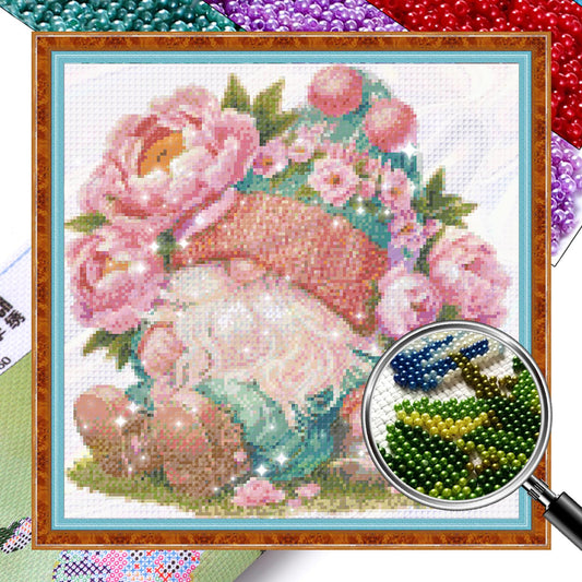 Peony Gnome - Partial  9CT Stamped Cross Stitch - Bead Embroidery 40x40CM/15.75x15.75in