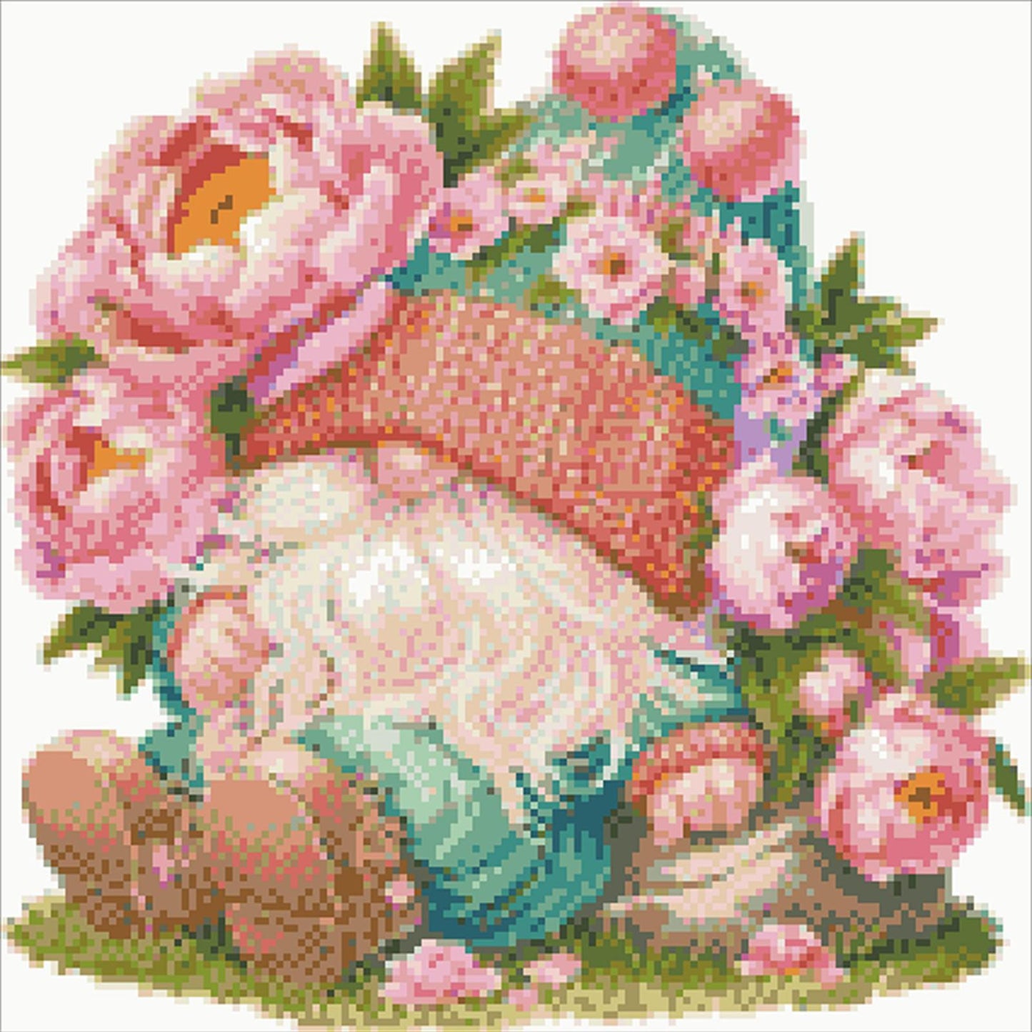 Peony Gnome - Partial  9CT Stamped Cross Stitch - Bead Embroidery 40x40CM/15.75x15.75in