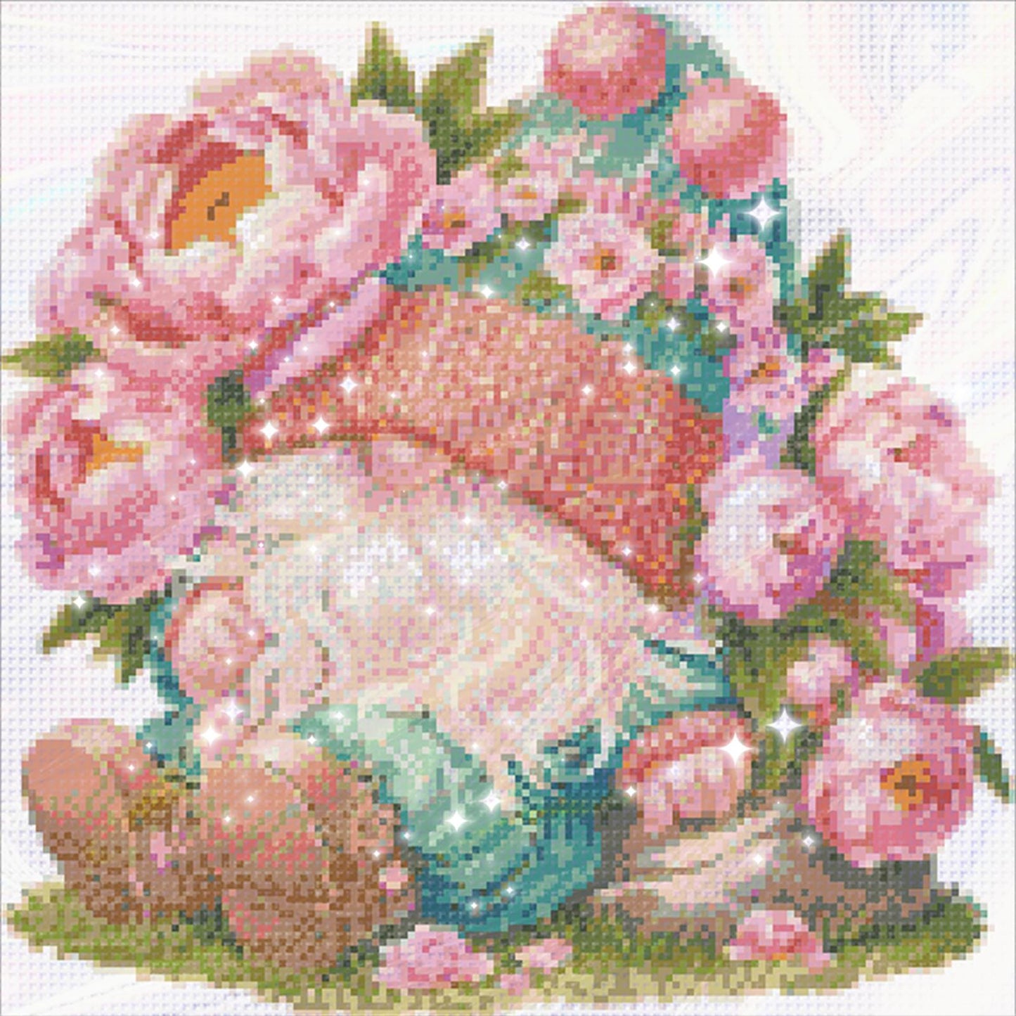 Peony Gnome - Partial  9CT Stamped Cross Stitch - Bead Embroidery 40x40CM/15.75x15.75in