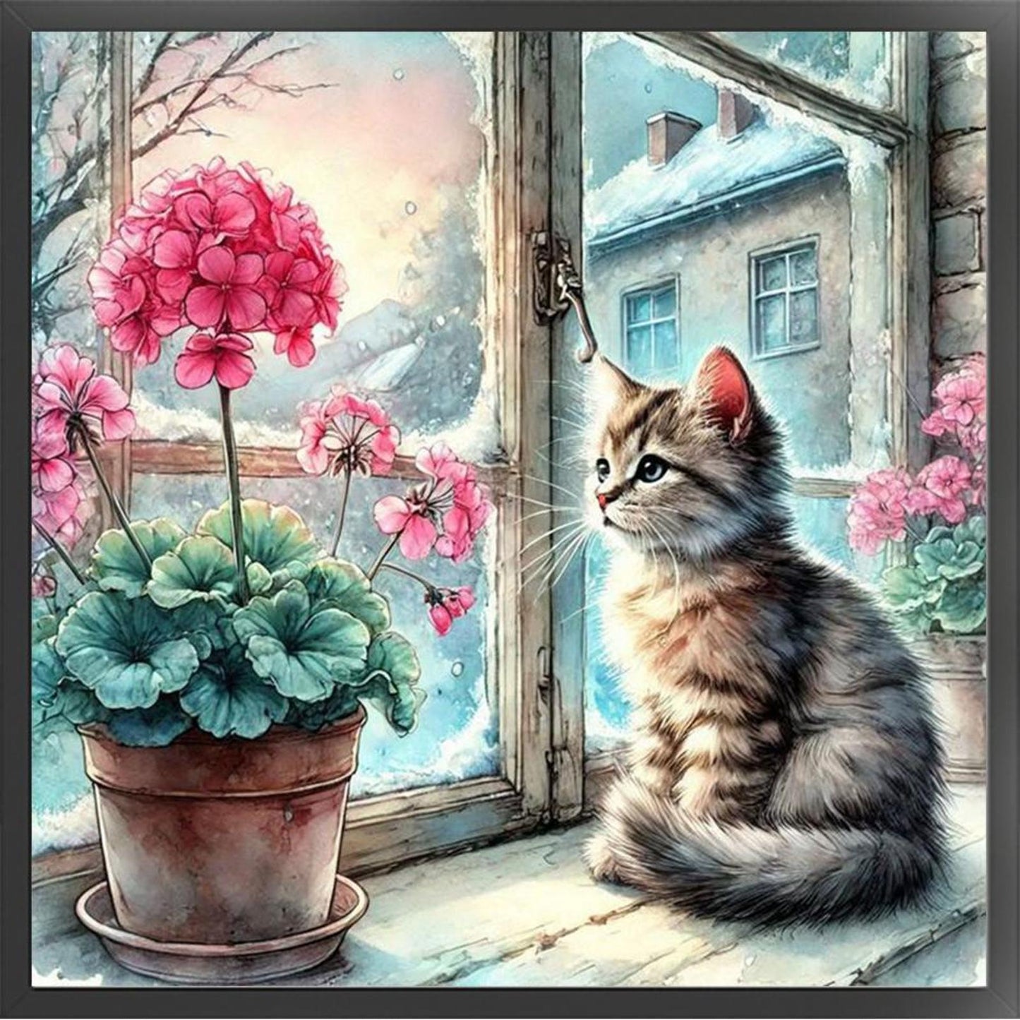 Cat By Window - Full 11CT Stamped Cross Stitch 50x50CM - Yishu