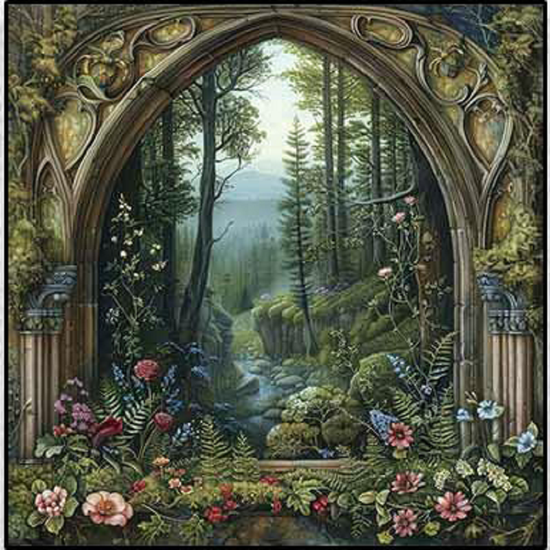 Window Of Tree House - Full 14CT Stamped Cross Stitch 50x50CM - Huacan