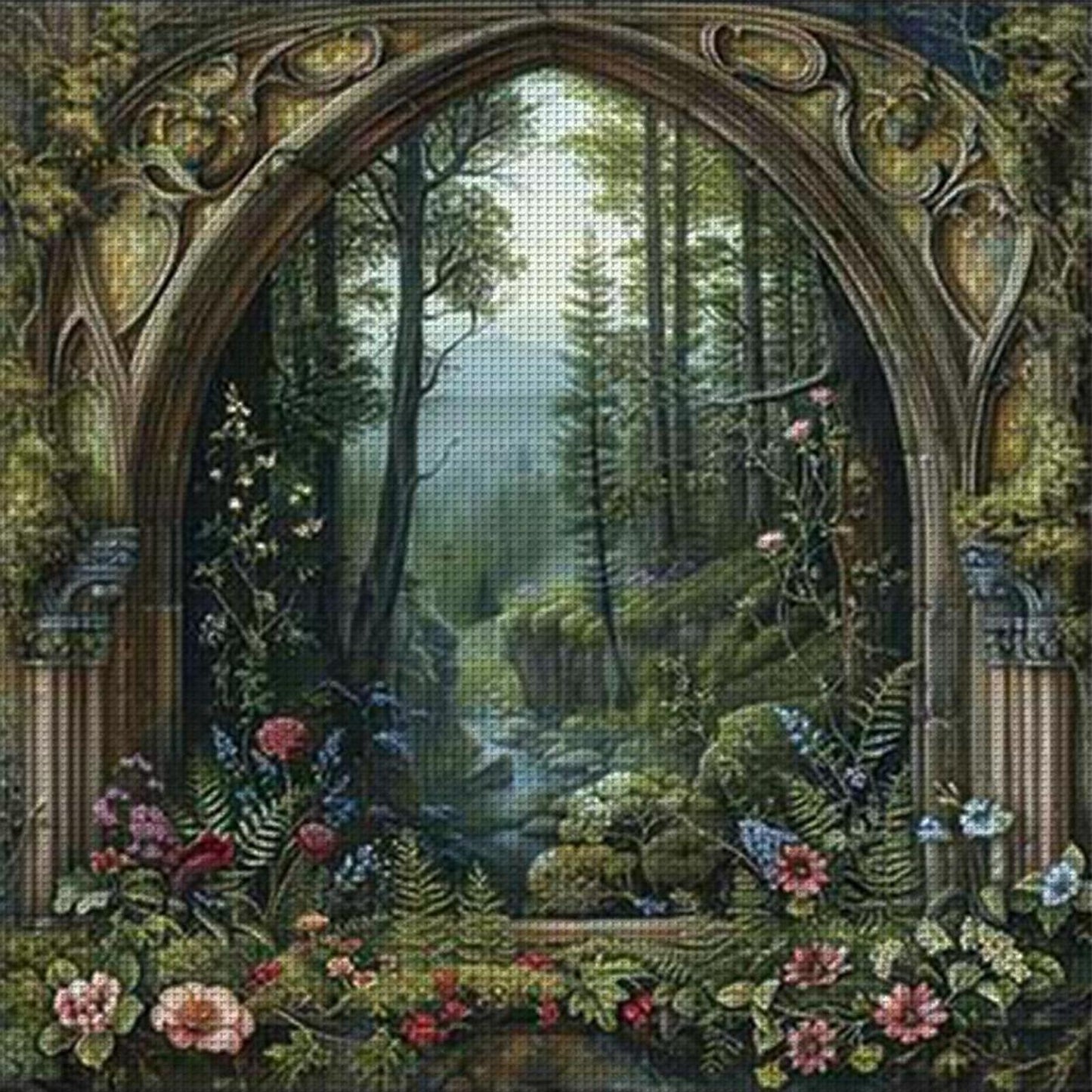 Window Of Tree House - Full 14CT Stamped Cross Stitch 50x50CM - Huacan