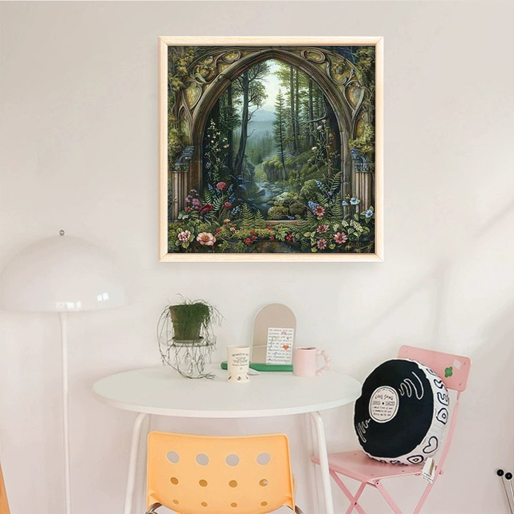 Window Of Tree House - Full 14CT Stamped Cross Stitch 50x50CM - Huacan