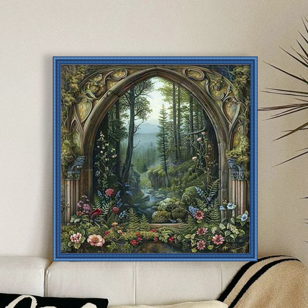 Window Of Tree House - Full 14CT Stamped Cross Stitch 50x50CM - Huacan