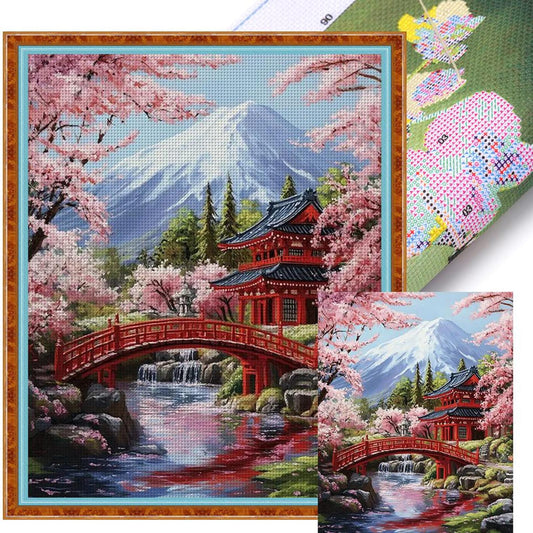 Snowy Mountain And Plum Blossom - Full 14CT Stamped Cross Stitch 45x55CM - Huacan