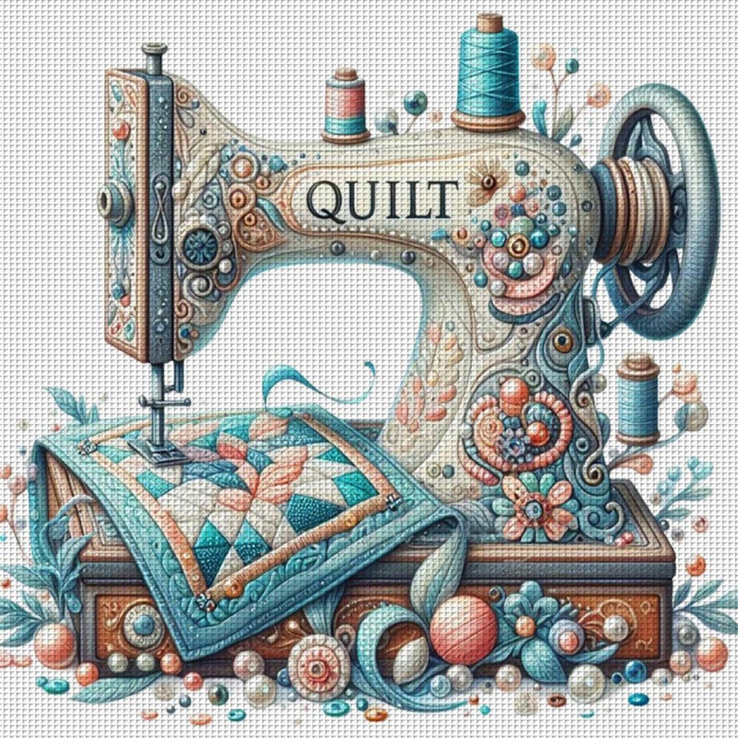 Sewing Machine - Full 18CT Counted Cross Stitch 40x40CM - Huacan