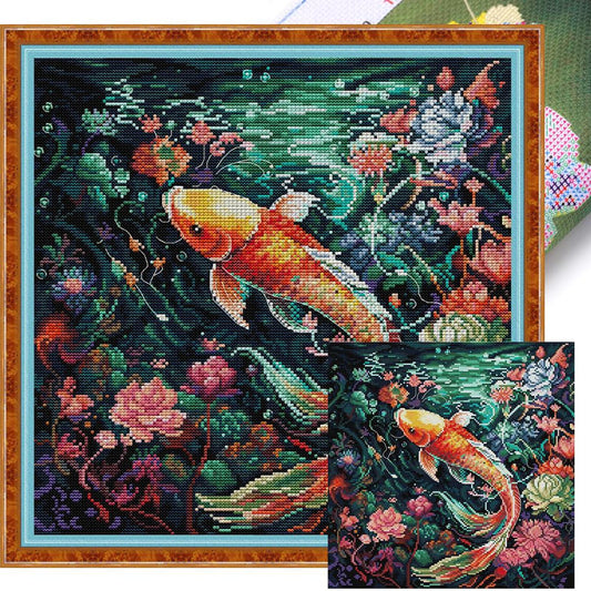 Koi - Full 14CT Stamped Cross Stitch 36x36CM - Joy Sunday Backstitch