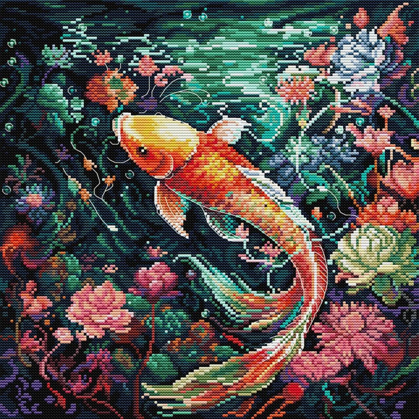 Koi - Full 14CT Stamped Cross Stitch 36x36CM - Joy Sunday Backstitch