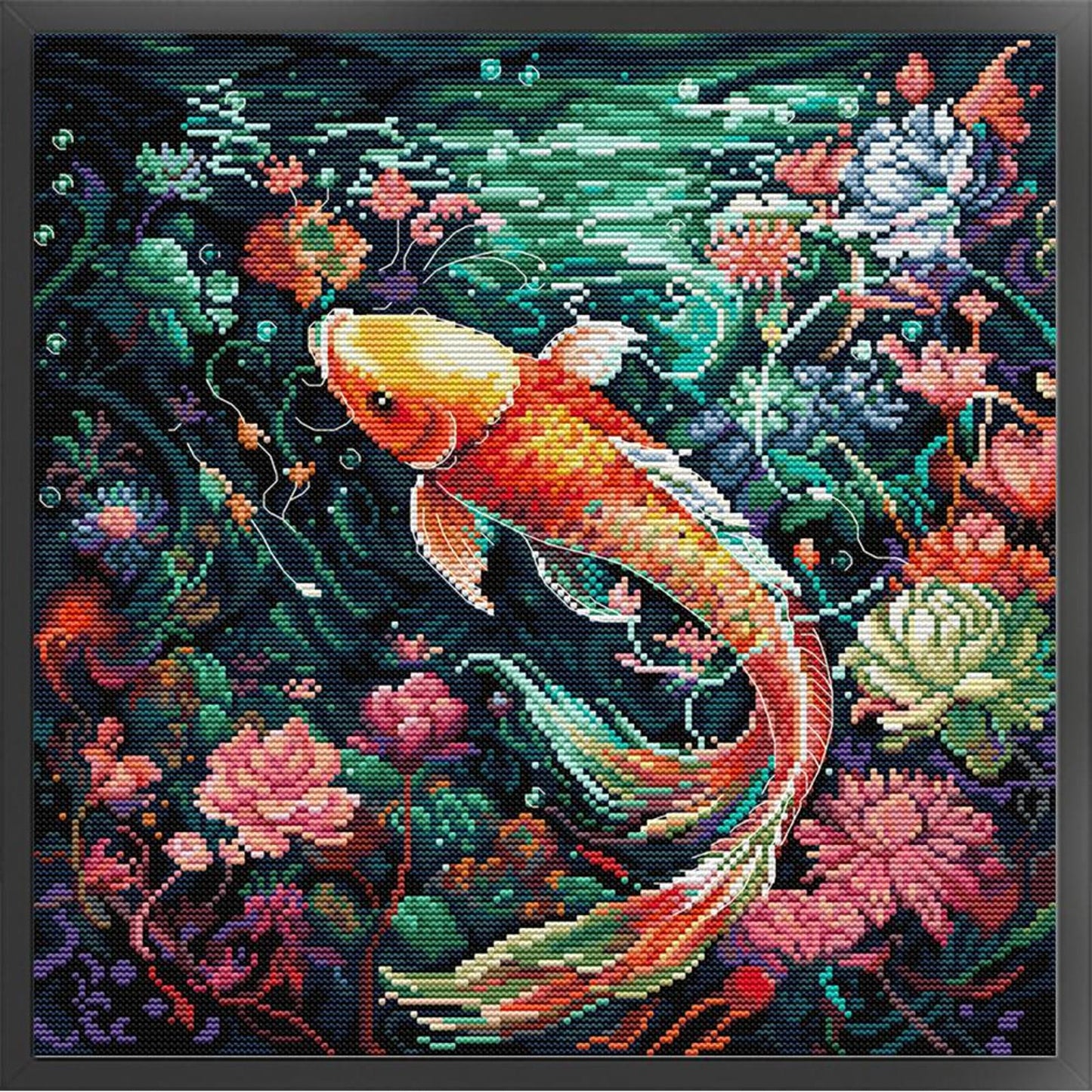 Koi - Full 14CT Stamped Cross Stitch 36x36CM - Joy Sunday Backstitch
